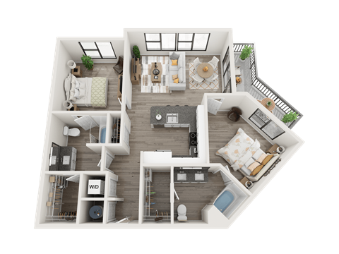 Floor plan for 2 beds, 2 baths, 1128 sqft